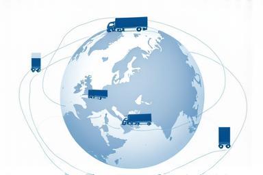 Illustration of a globe with truck icons